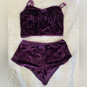 Velvet Bralette and High-Waist pajama Set - Purple